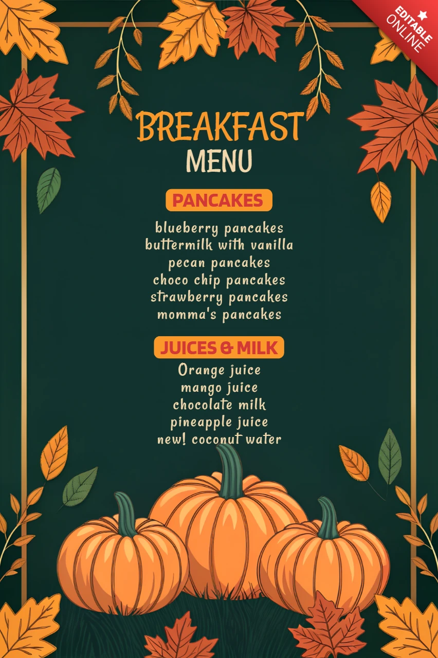 Herfst pompoen menu ontwerp sjabloon voor cafés en restaurants