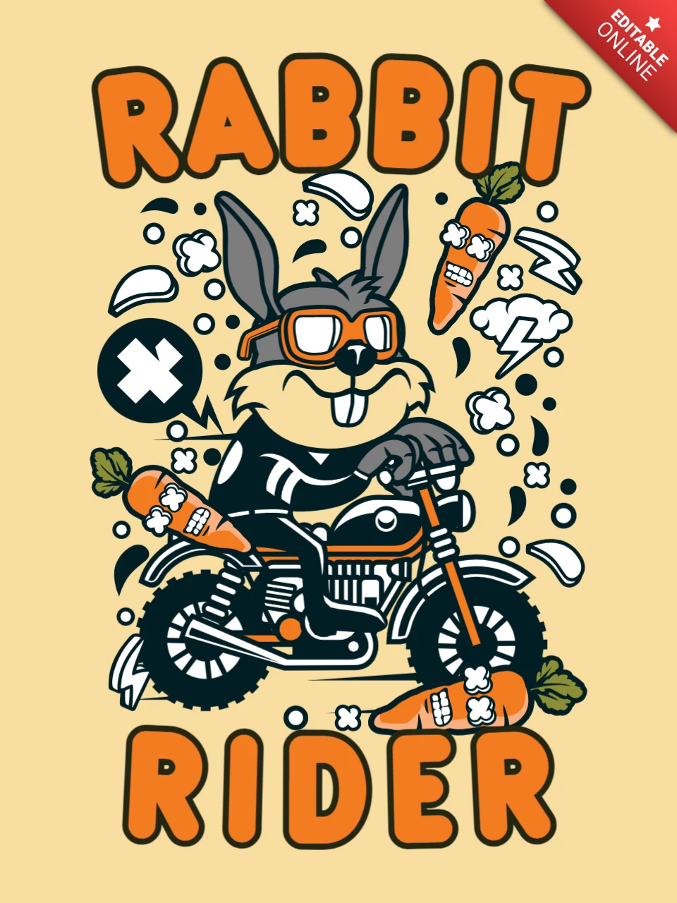 Rabbit Rider Cartoon Character T-Shirt Design Template