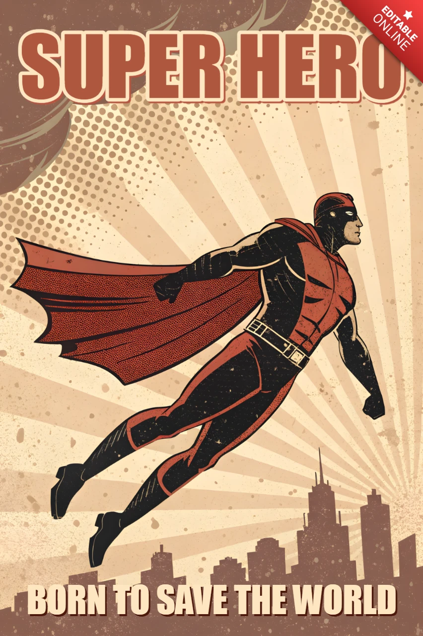Plantilla de diseño de superhéroe vintage para carteles y mercancía