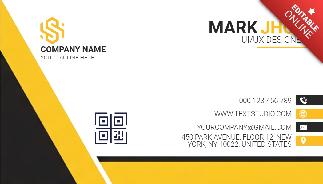 Design de carte de visite moderne thème noir et jaune avec une typographie épurée