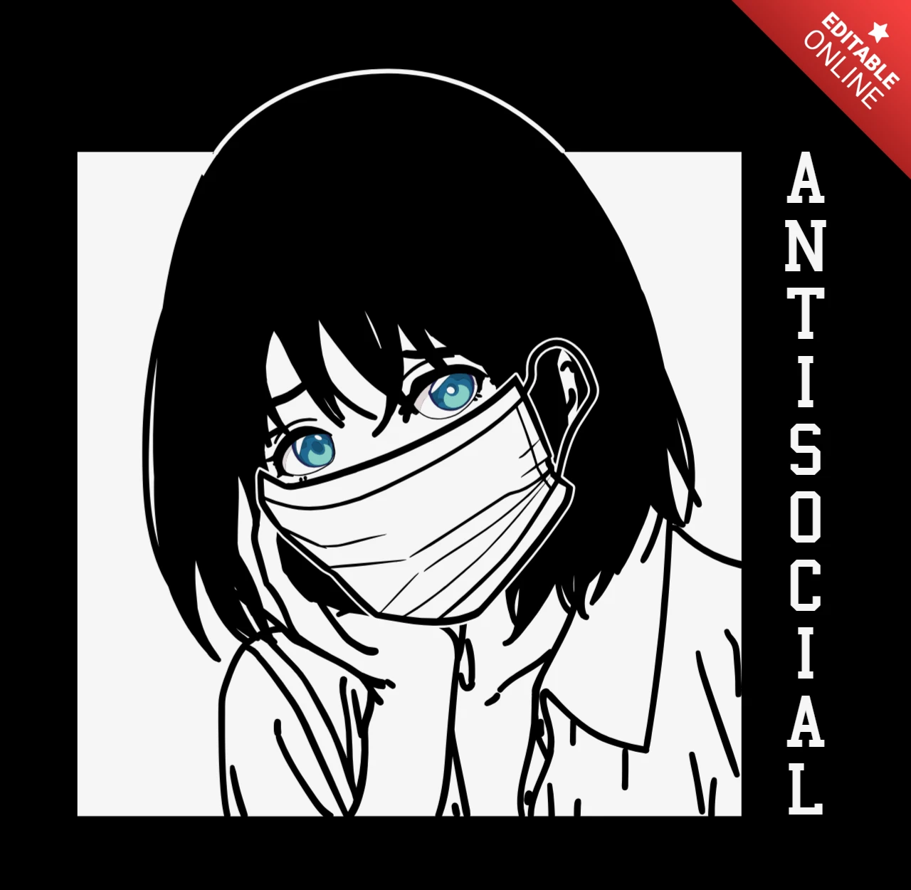 Antisocial Japanese Anime T-shirt Design Template