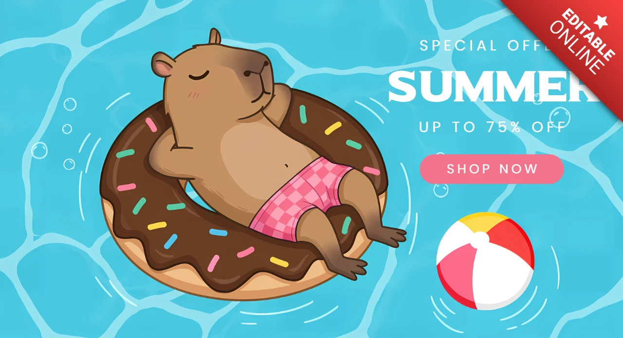 Capybara summer vibes modèle de conception modifiable pour les promotions