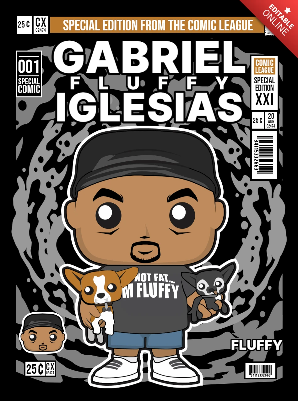 Gabriel fluffy iglesias cartoon character cover magazine design template