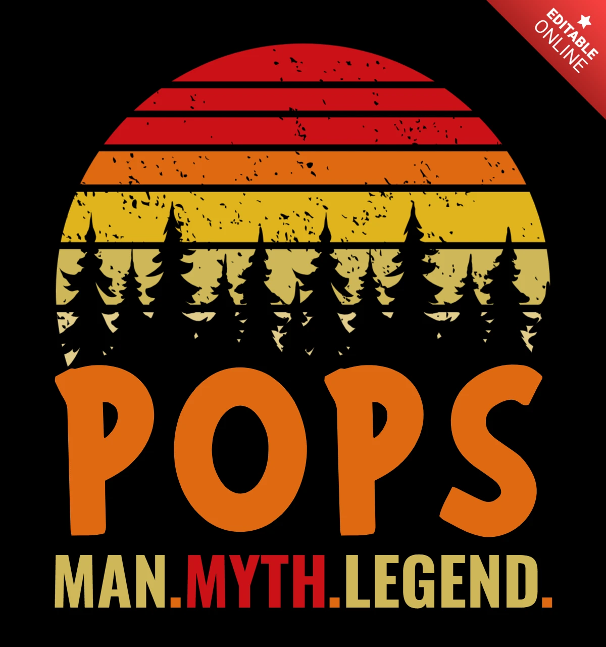 Modèle de conception rétro et vintage pour "pops : man, myth, legend" avec des éléments de la nature