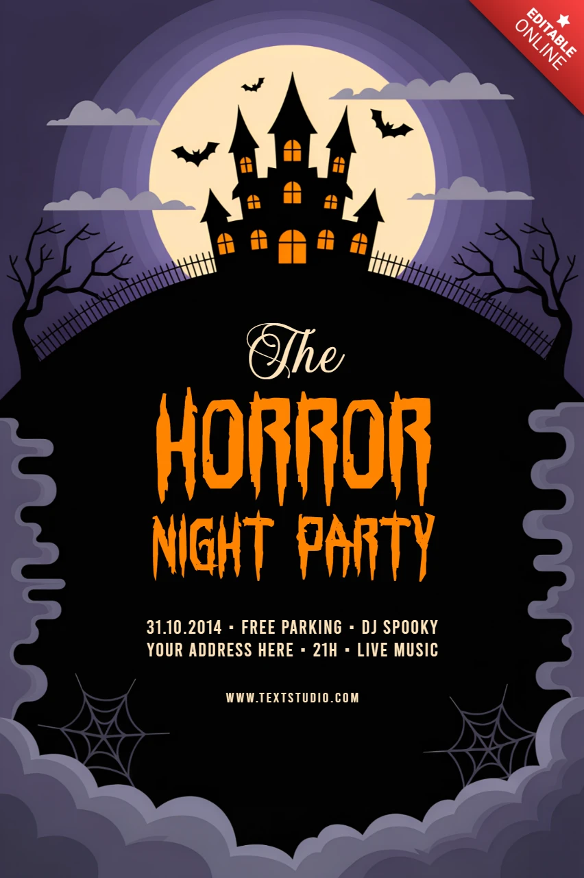 Halloween Horror Party Invitation Template with Spooky Castle Design