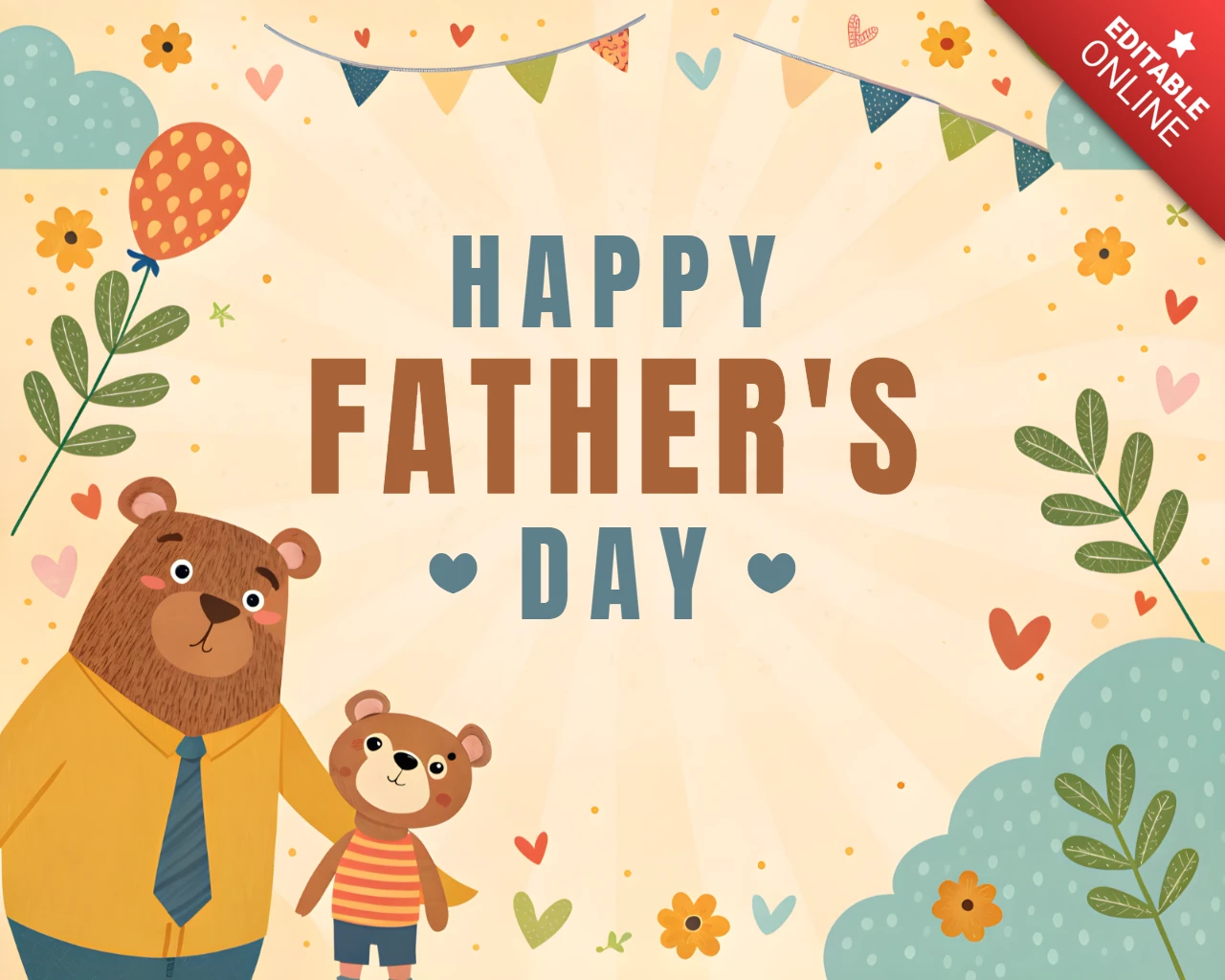 Papa Bear and Baby Bear Cartoon Design for Father's Day Wishes Template