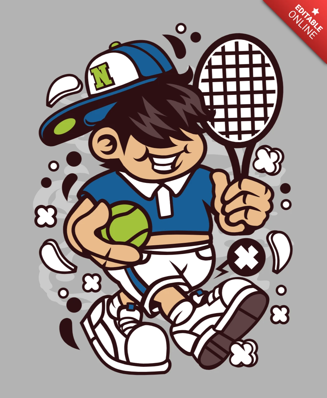 Tennis Kid Cartoon Character Poster Design Template