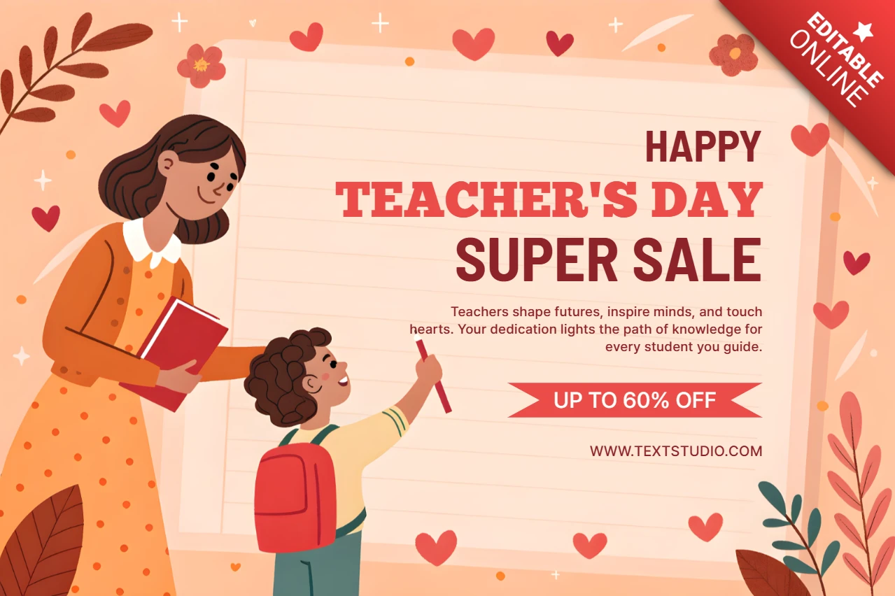 Happy Teacher's Day Sale Template - Whimsical Floral Design for Promotions