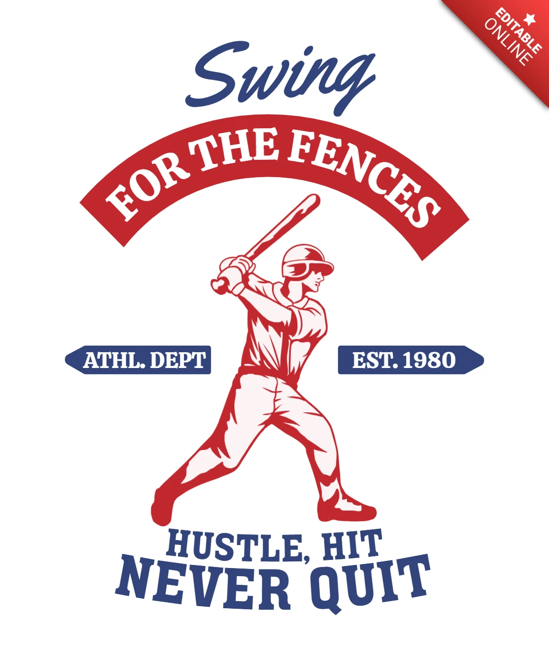 フェンスを越えるために全力を尽くせ、ヒットし、決して諦めない野球選手権Tシャツデザインテンプレート