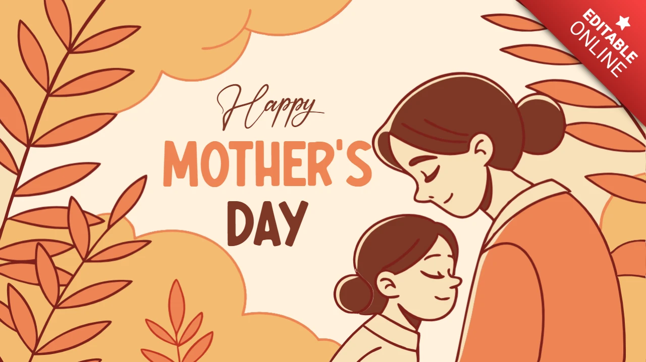 Plantilla editable de feliz día de la madre en caprichoso estilo de arte lineal