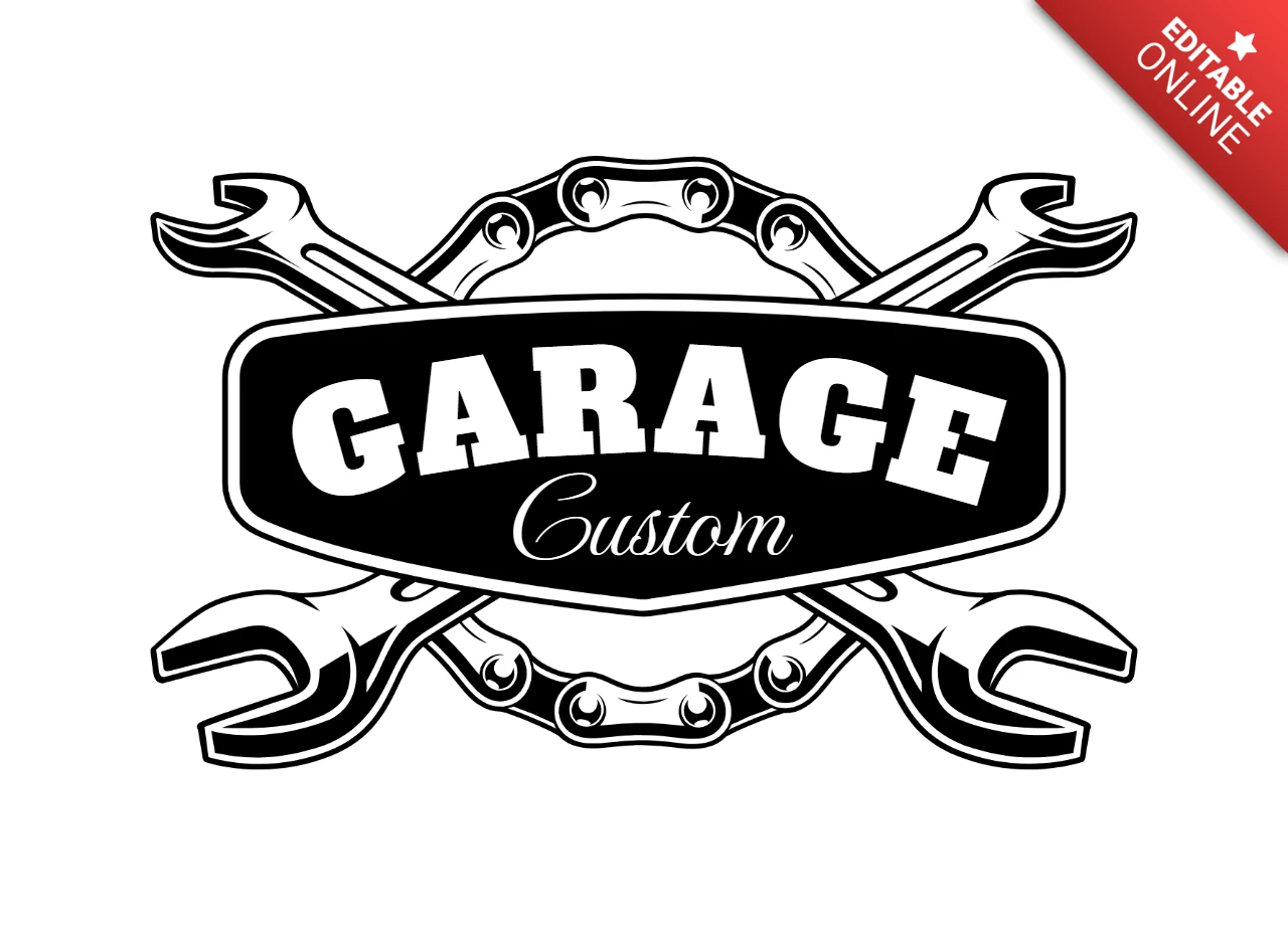 Garage Emblem With Motorcycle Chain T-Shirt Design Template