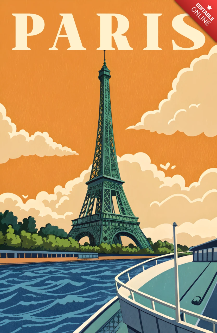 Vintage Paris Design Vorlage mit Eiffelturm für Reiseposter