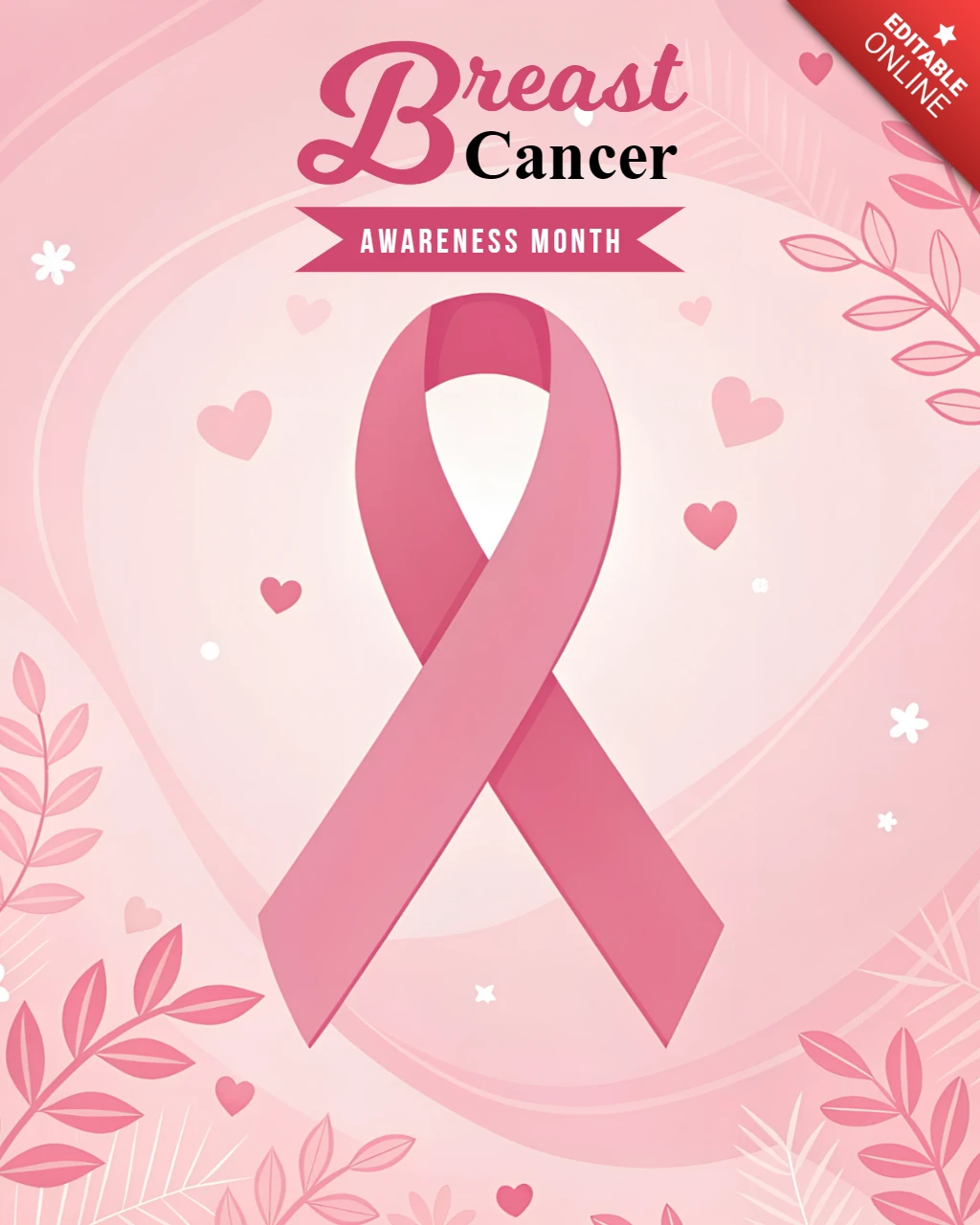 Template de design para pôsteres do mês de conscientização sobre o câncer de mama com laço rosa