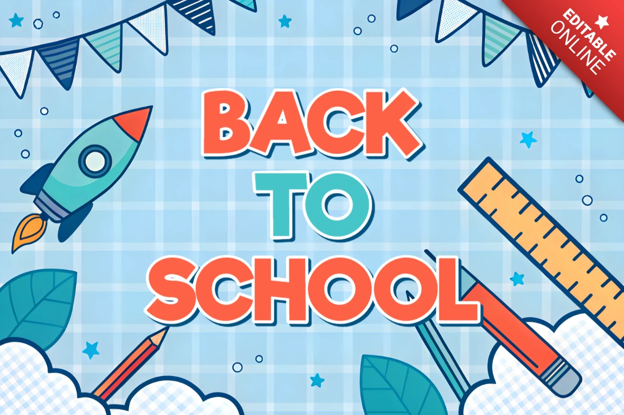 Back to School Design Template with Rocket and School Supplies for Flyers