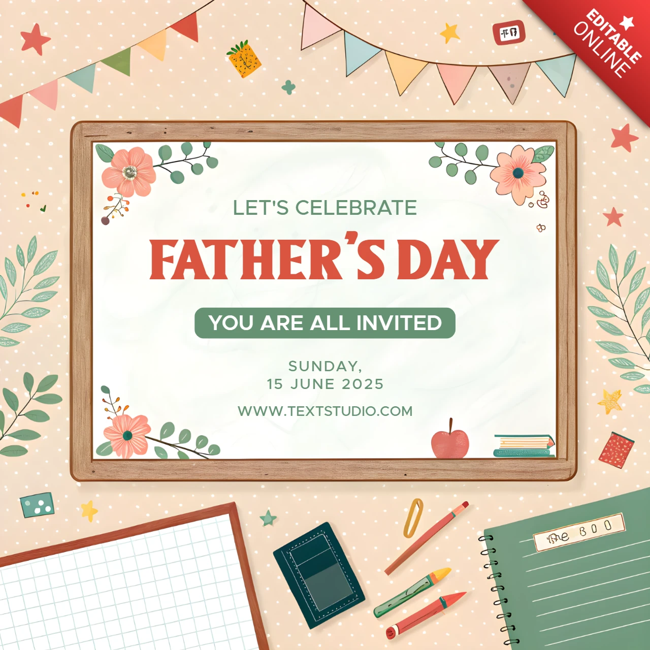 Whimsical Father's Day Invitation Template Design with Floral Elements