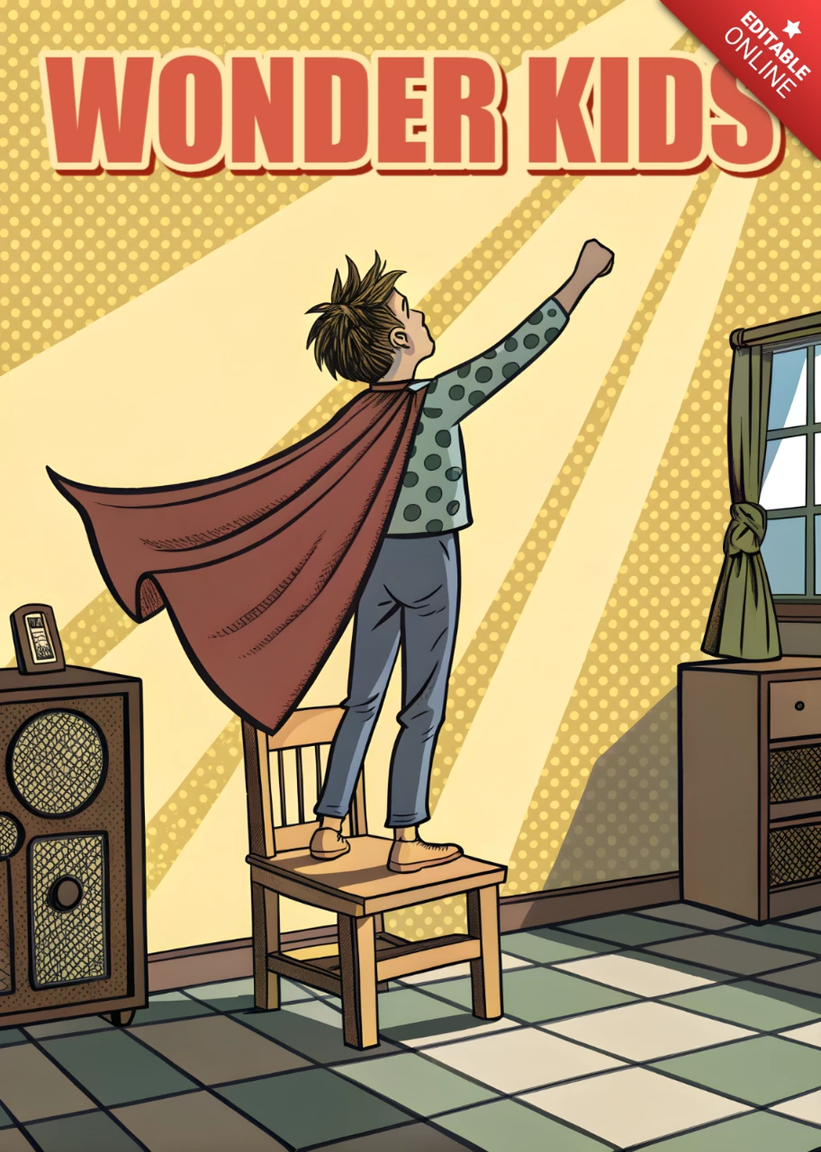 Superhero Kid Comic Design Template for Merch and Kids' Room Posters