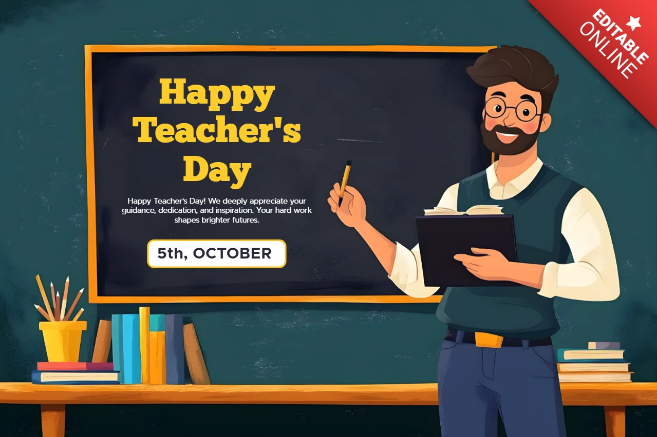 Joyeuse fête des enseignants - modèle éditable - dessin animé fantaisiste pour célébrer les éducateurs