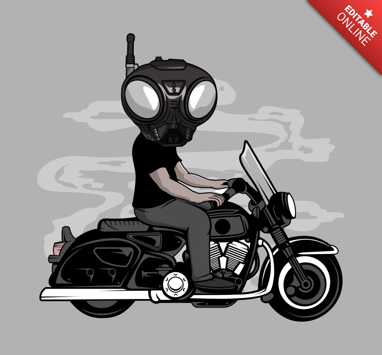 Modèle de conception de t-shirt de culture pop avec caricature de bande dessinée de motard Q9-o