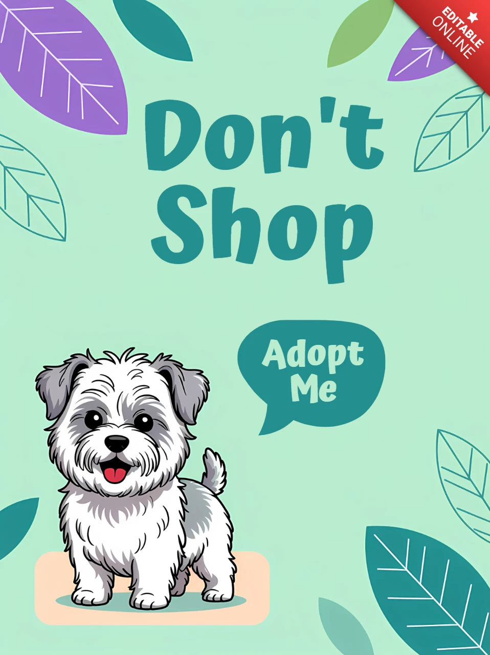 Plantilla de diseño de perro "Adóptame" para volantes de adopción de mascotas