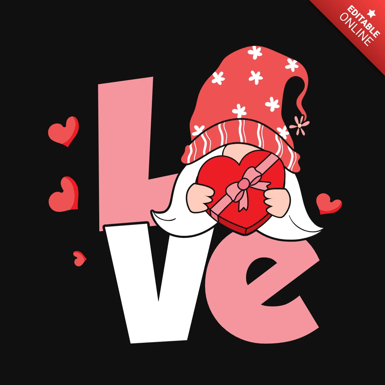 Cute Gnomie Love Valentine T-Shirt Design Template