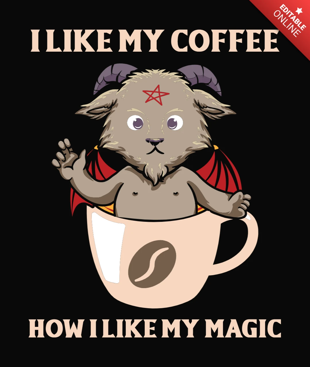 Modello di maglietta con mostro magico e caffè