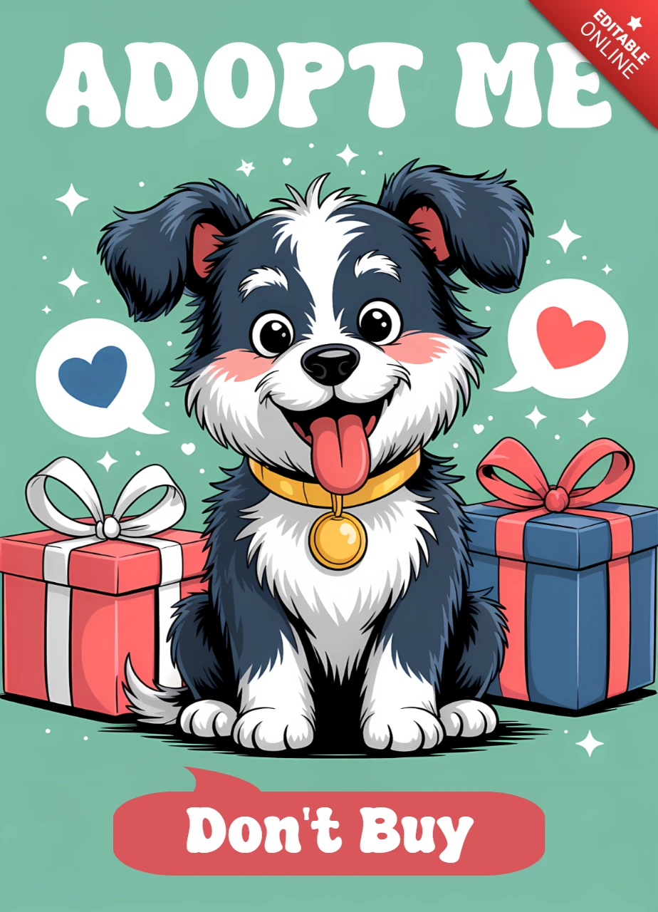 Playful Dog Adoption Poster Template with Cartoon Style Design