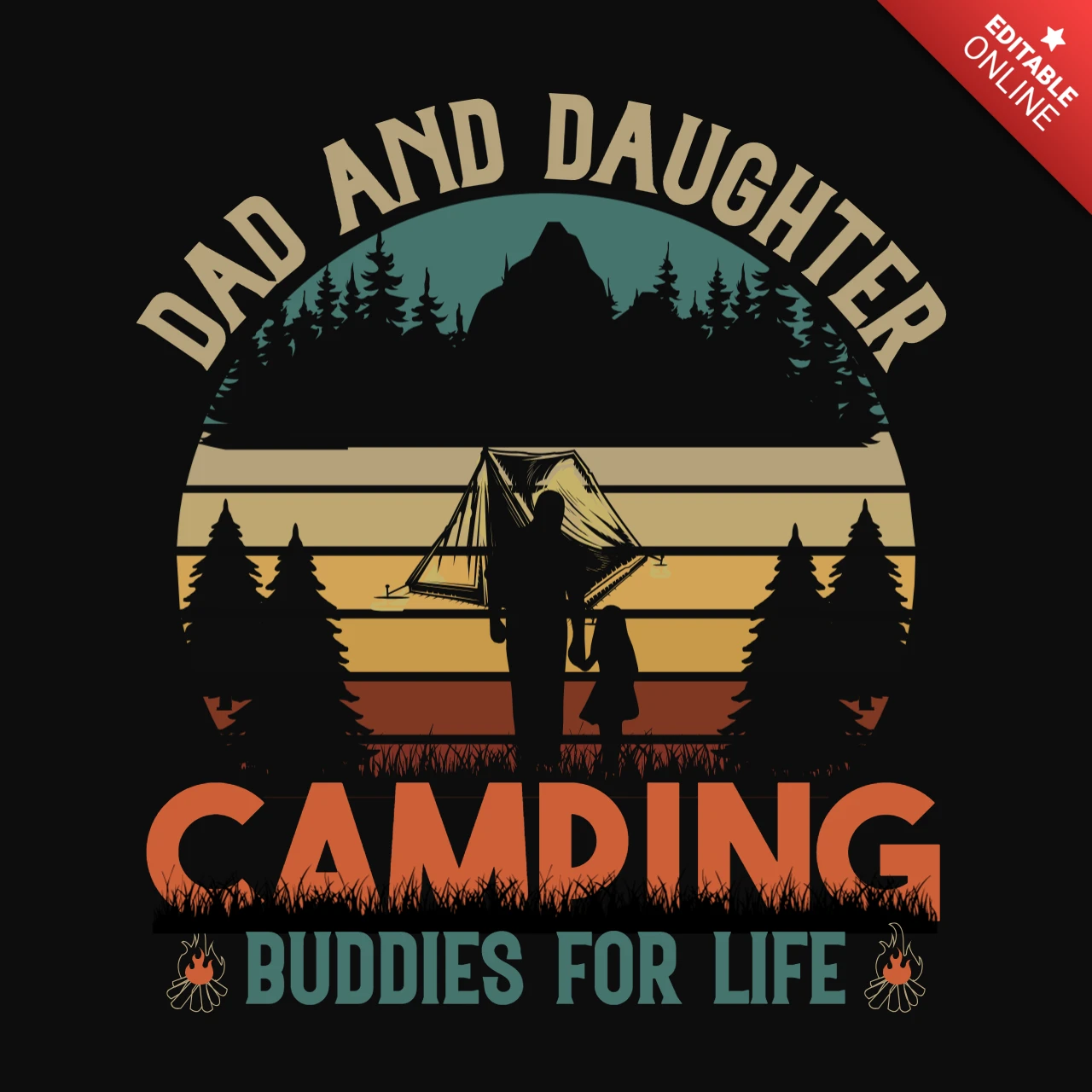 Vader en dochter camping vintage t-shirt sjabloon