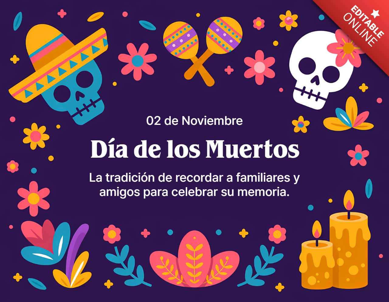 Buntes Día de los Muertos Design-Vorlage für festliche Einladungen
