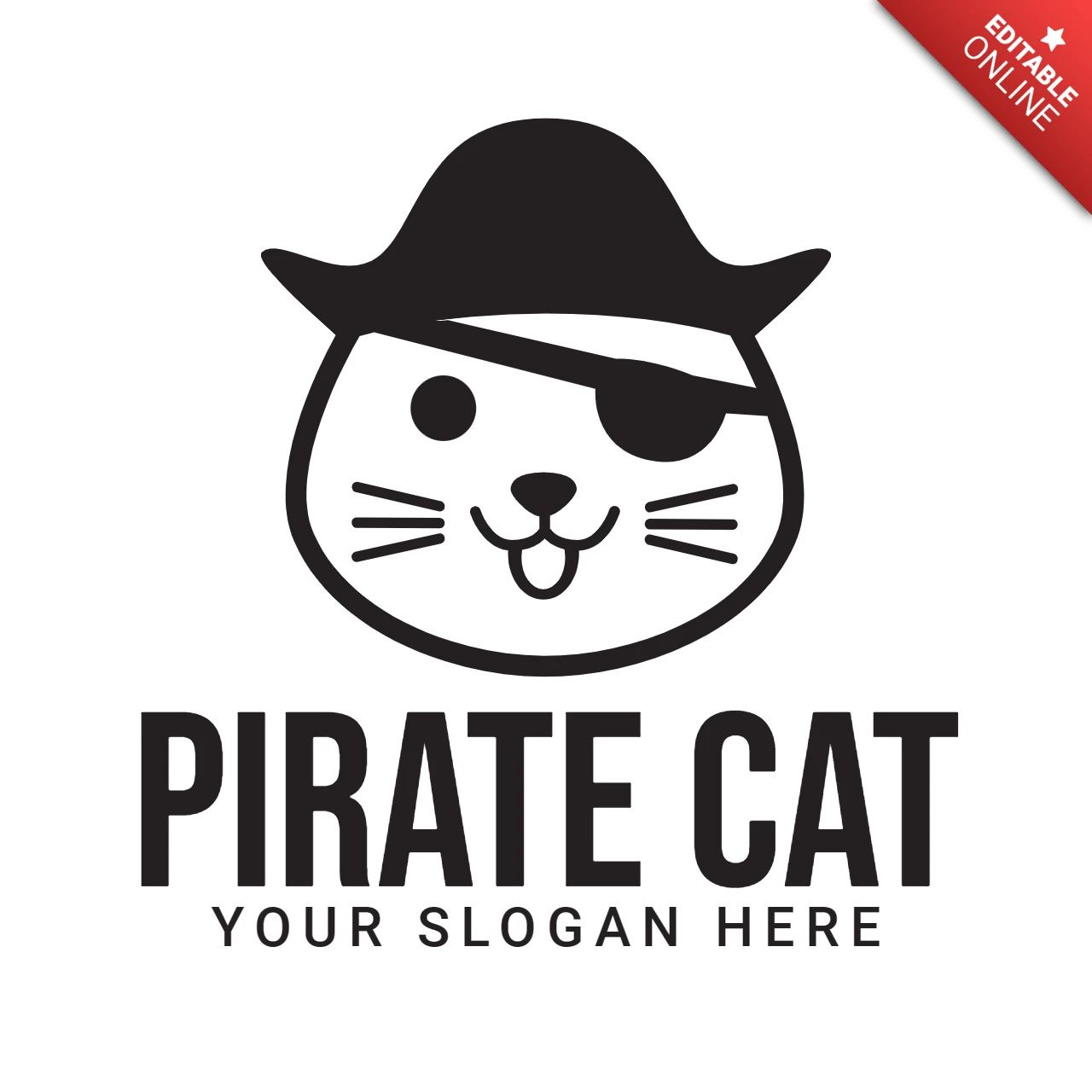 Modelo de design de logotipo de gato pirata