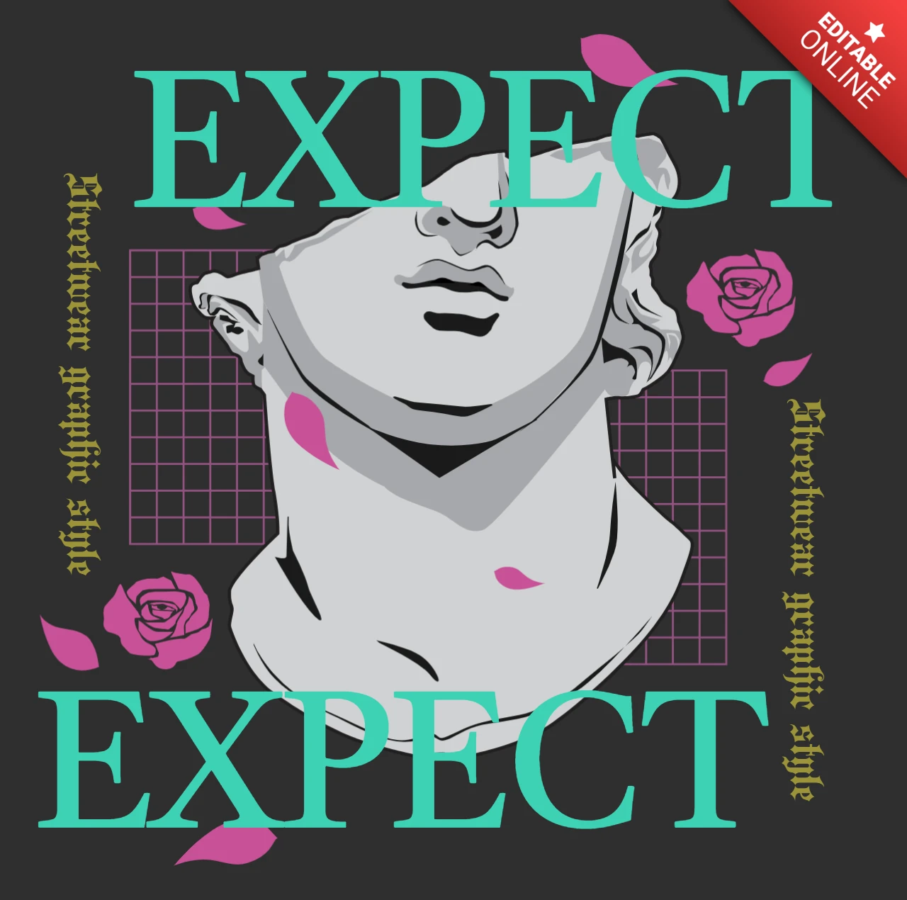 Streetwear Graphic Design Template Featuring Classical Bust and Floral Elements for Apparel
