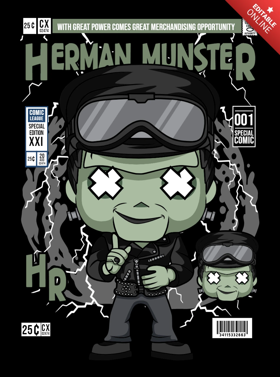 Herman Munster Cartoon Character Magazine Cover Design Template