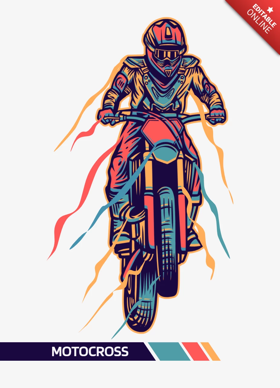 Motocross Colorful Illustration With Motion Effect Poster Design