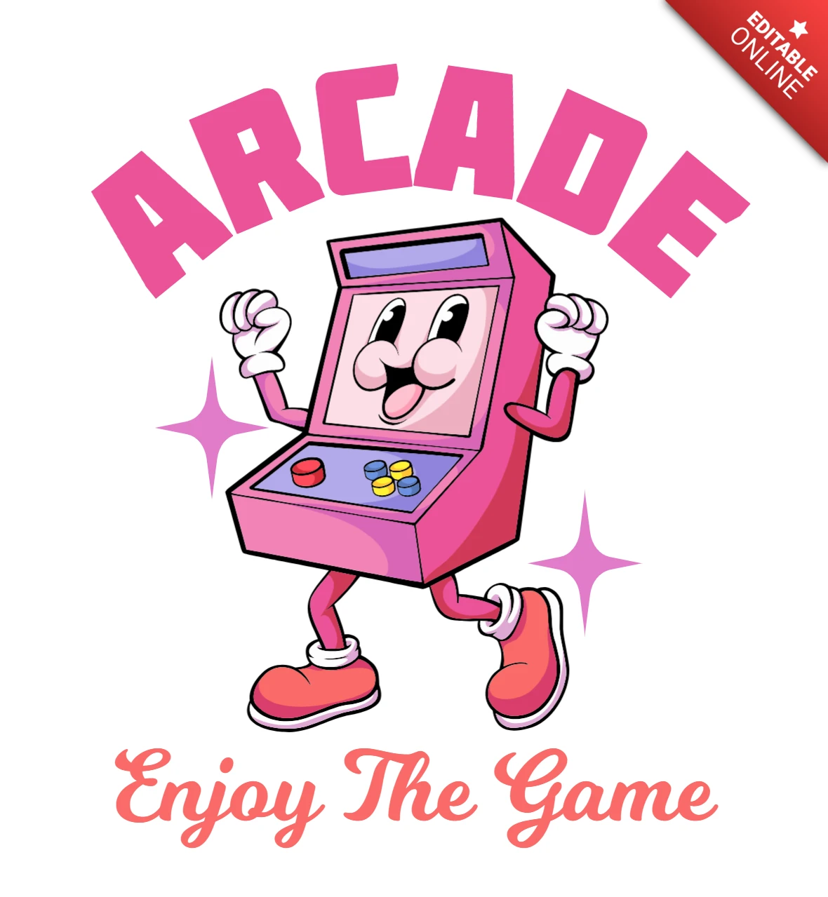 Aproveite o jogo divertido e nostálgico, design de camiseta com personagem de máquina de arcade trazendo vibrações retrô.