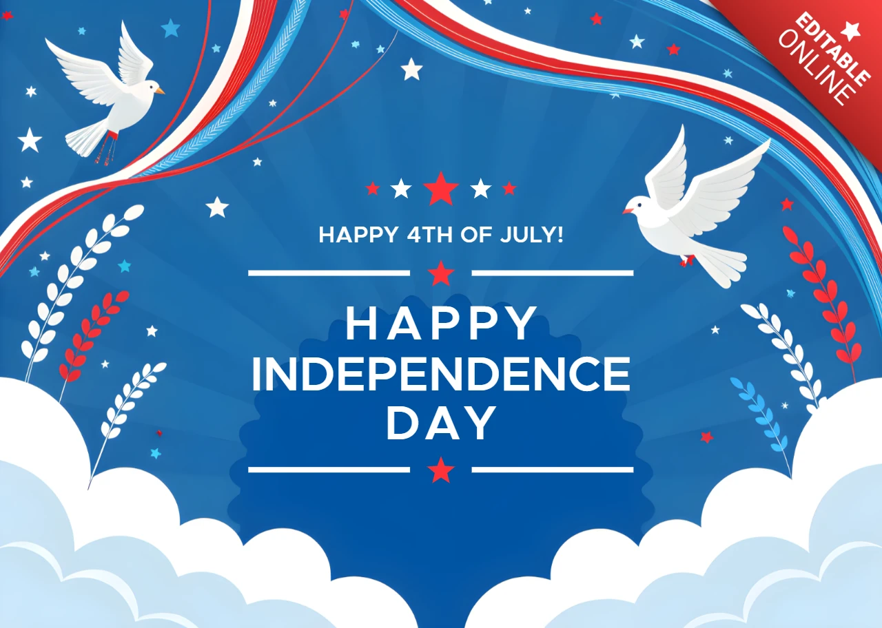 Independence Day Celebration Flat Design Template with Doves and Stars
