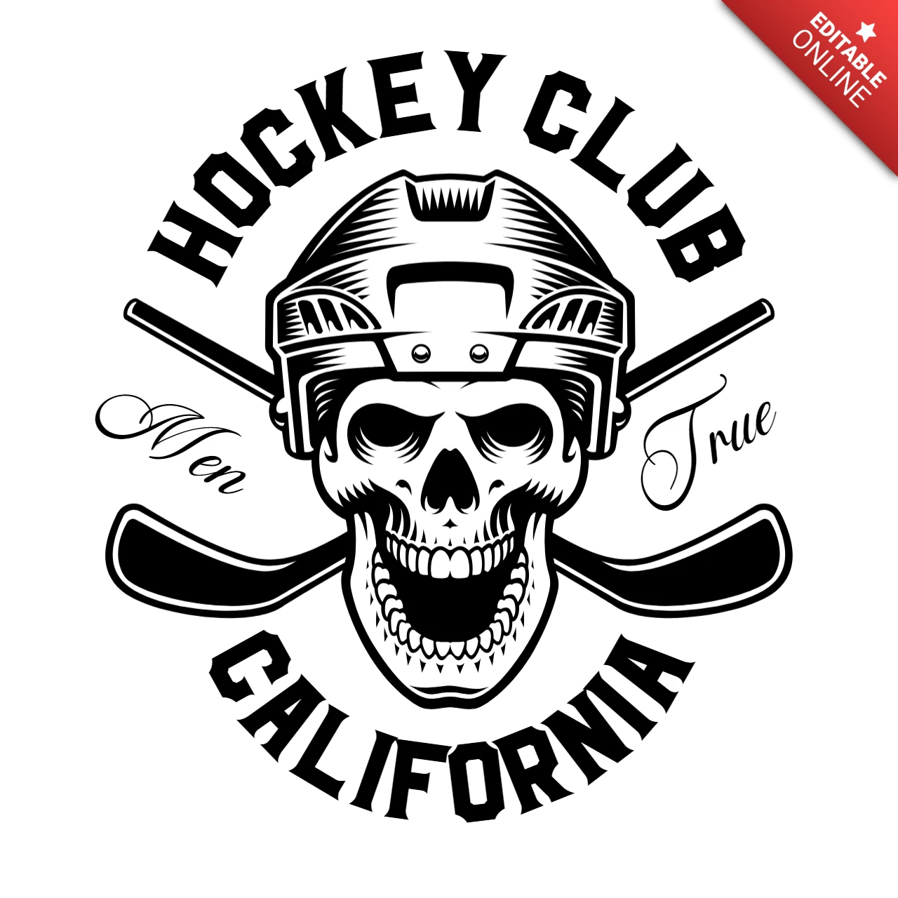 Plantilla de diseño de logotipo de club de hockey de calavera vintage