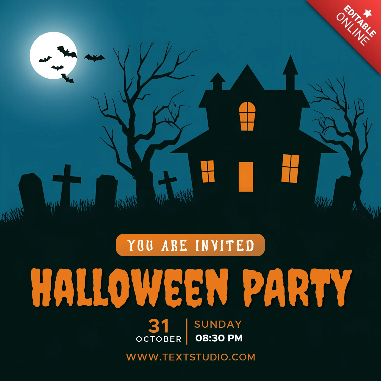 Modèle d'invitation pour une fête d'Halloween effrayante avec un design de maison hantée