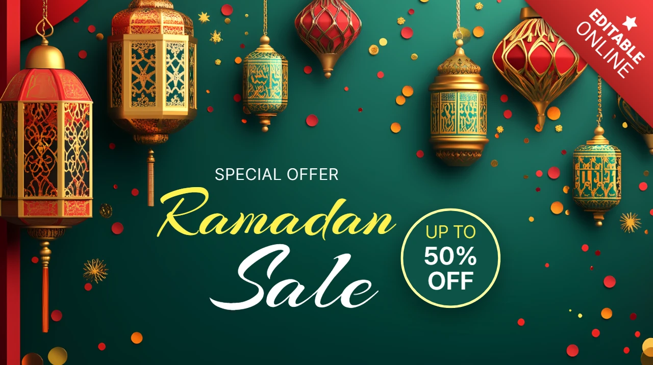 Modelo elegante de design de venda para o Ramadã com lanternas festivas e ofertas especiais