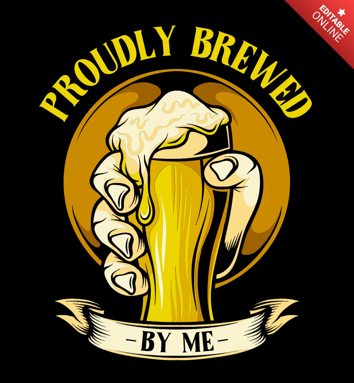 Proudly Brewed by Me Hand-Holding Beer Glass Illustration for Homebrew & Craft Beer Merch T-Shirt Design Template