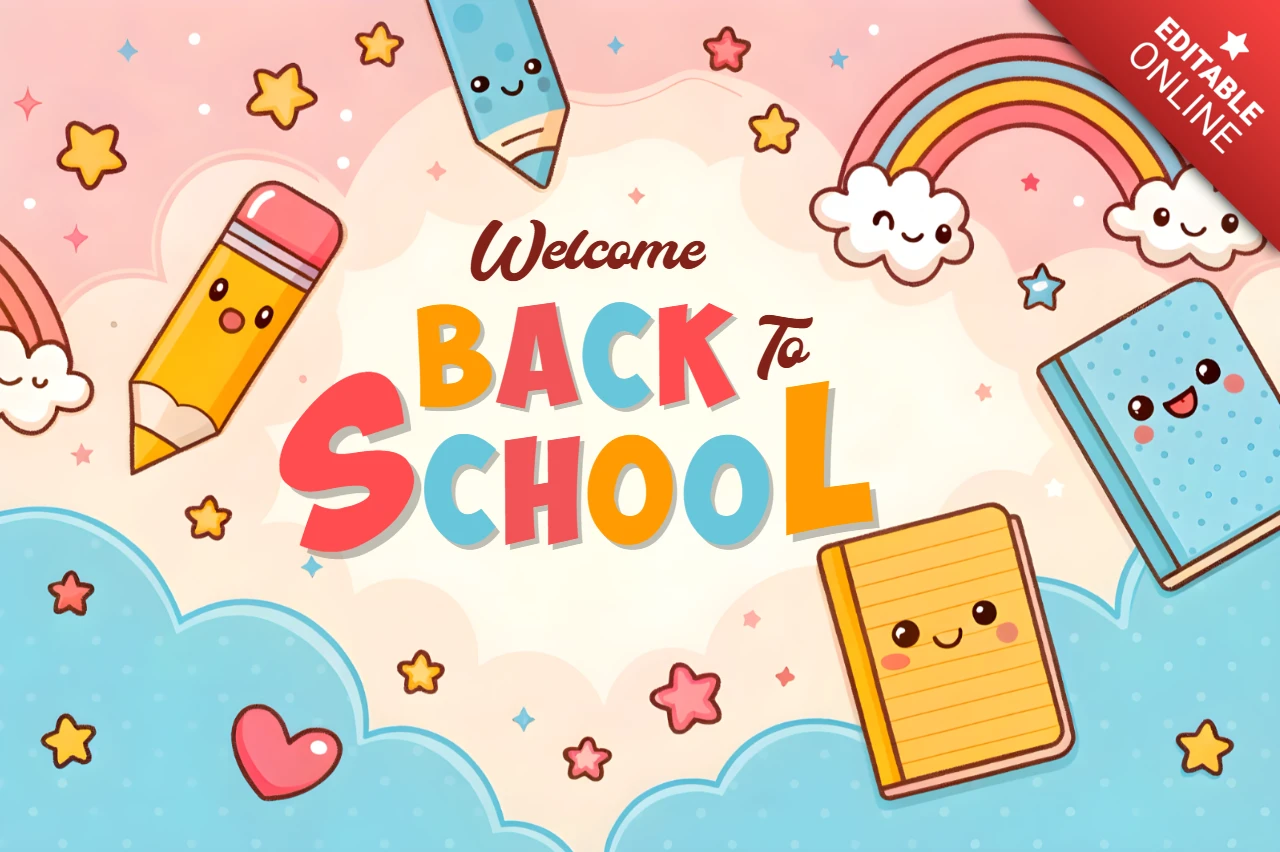 Back to School Cute Kawaii Design Template for Kids' Posters