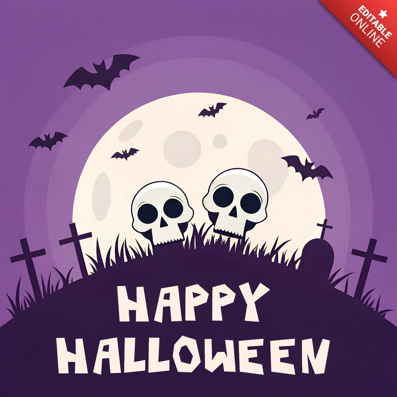 Design template di Halloween spettrale con teschi e pipistrelli per inviti a feste