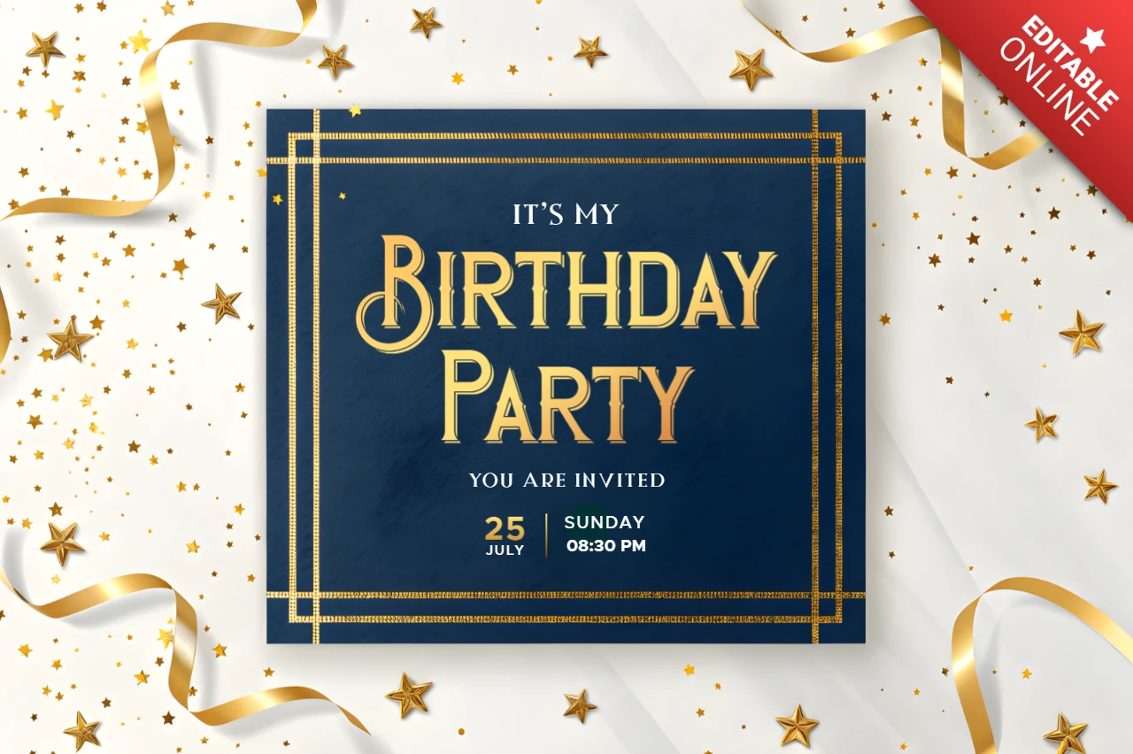 Elegant Gold Foil Birthday Party Invitation Template Design