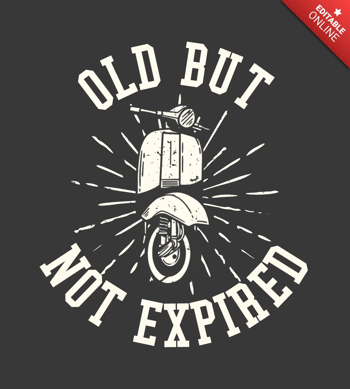 Modelo de design de camiseta vintage com motor de scooter clássico