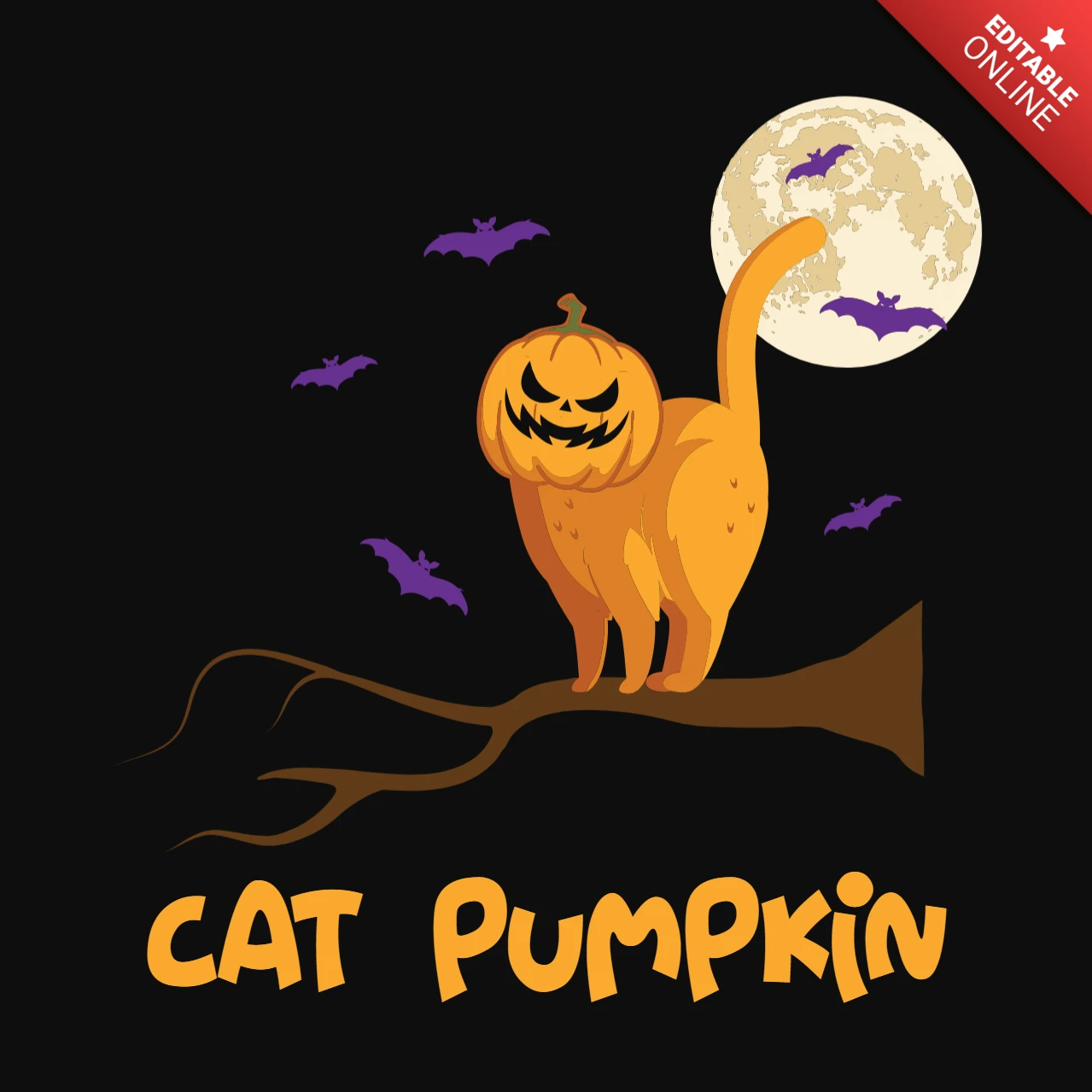 Gato calabaza de halloween plantilla de diseño de camiseta