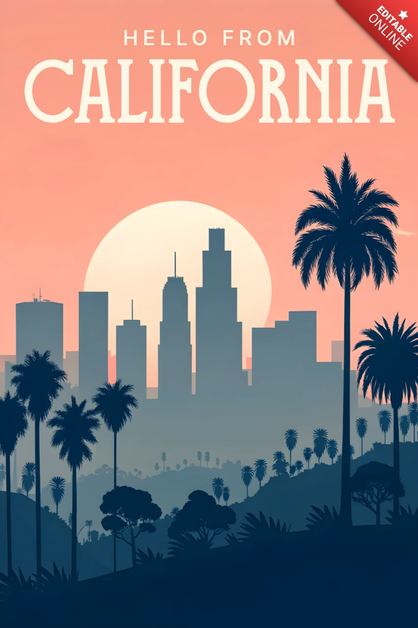 California zonsondergang ontwerp voor retro ansichtkaarten sjabloon
