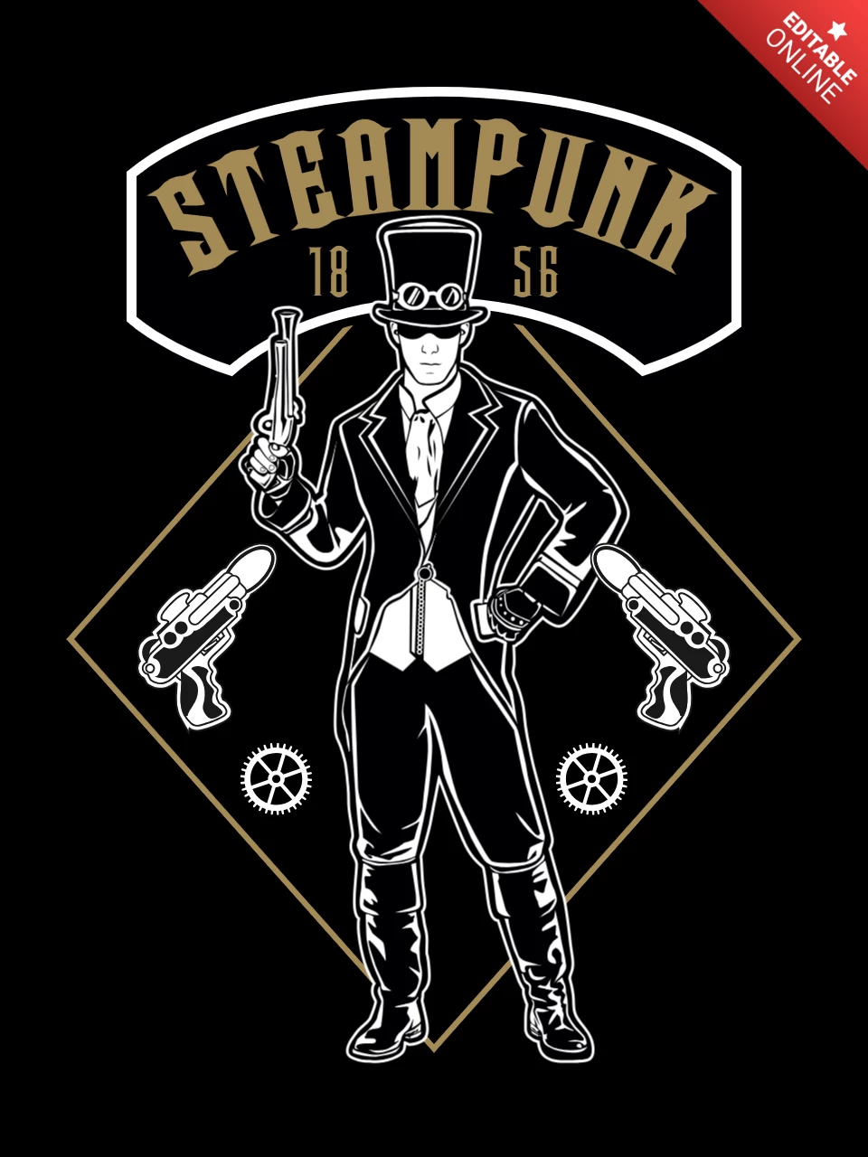 Steampunk Character T-Shirt Design Template