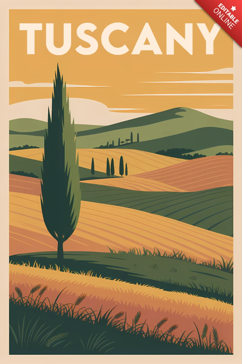 Tuscany Minimalist Landscape Illustration for Posters and Prints Template