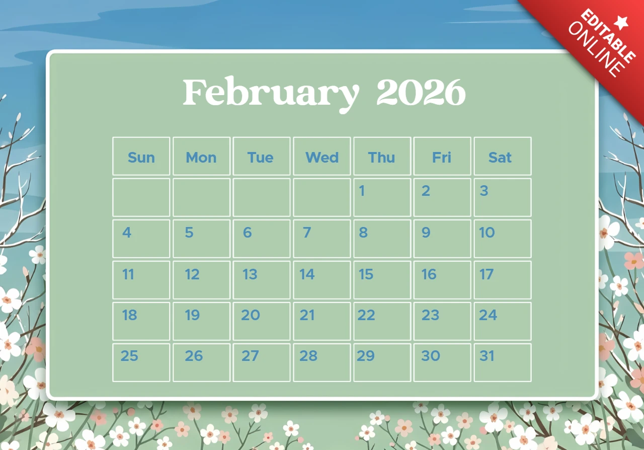 Floral Calendar Template Design for 2026 Monthly Planning