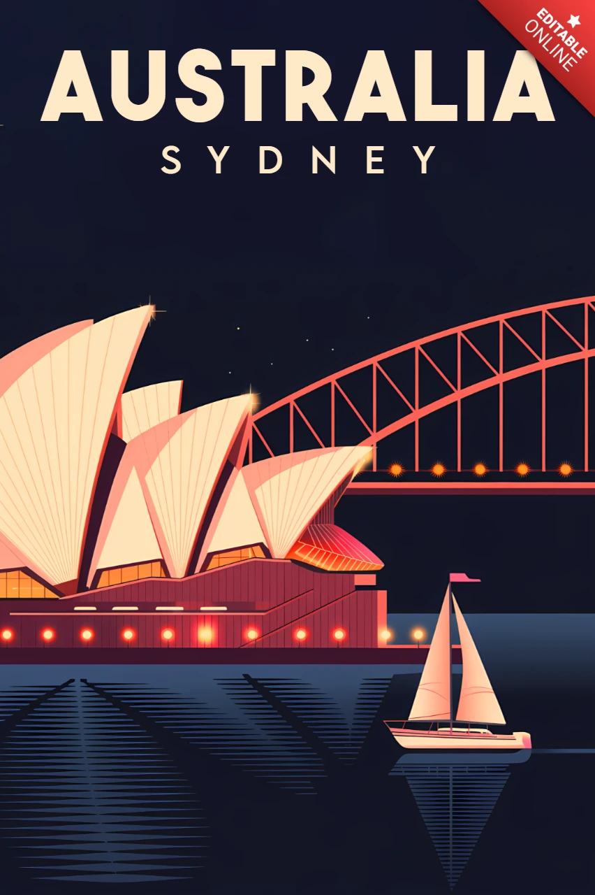 Template de design vintage da ópera de Sydney para pôsteres de viagem