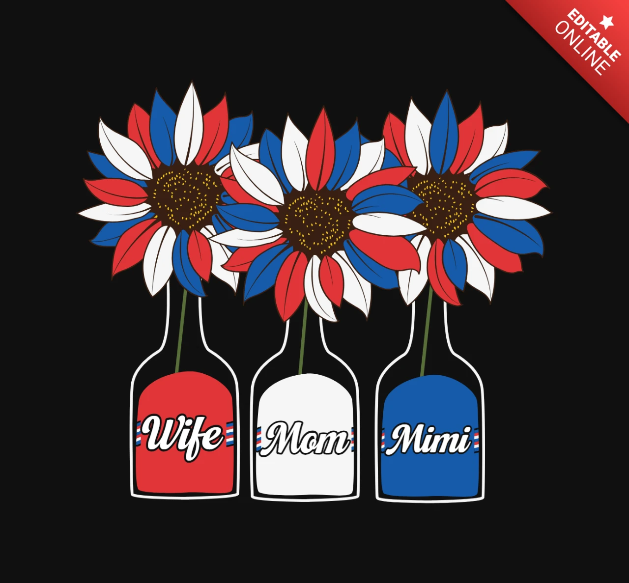 Modelo de design de camiseta com flores para esposa, mãe e mimi