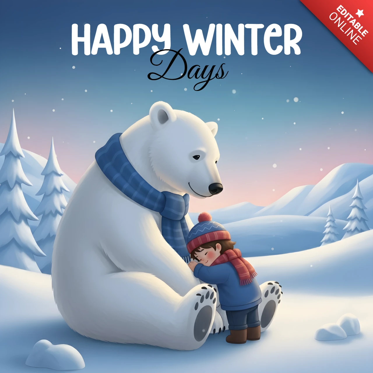 Winterwunderland-Designvorlage mit Eisbär für Grußkarten